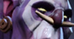 Witch Doctor from Dota displaying intense expression, featuring unique purple skin and tribal accessories.