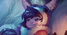 Nunu from League of Legends cozying up with his yeti companion in a colorful winter setting.