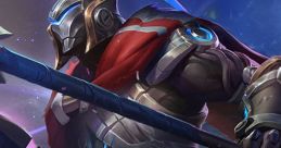 Pantheon from League of Legends, clad in armor with a red cape, wielding a spear and shield in an epic stance.