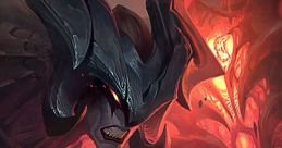 Aatrox from League of Legends, showcasing his dark and fierce presence in a fiery environment.