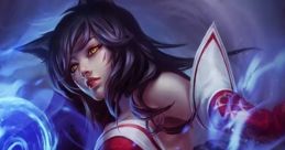 Ahri, the nine-tailed fox from League of Legends, conjuring magic with a captivating gaze and swirling energy.