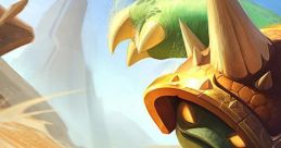 Rammus the armored turtle braves a desert landscape, showcasing agility and strength in League of Legends gameplay.