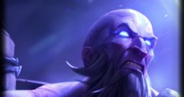 Ryze unleashes his power in League of Legends, showcasing intense magic and fierce determination with glowing blue eyes.