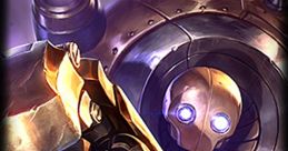 Blitzcrank from League of Legends, showcasing his mechanical arm and glowing eyes, ready for battle against enemies.