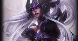 Syndra from League of Legends, showcasing her dark, elegant design and powerful orb magic in a dramatic pose.