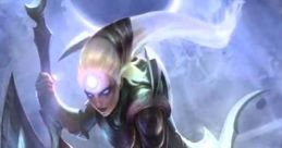 Diana from League of Legends, crouched with her crescent blade, surrounded by a mystical aura and moonlit background.