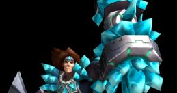 Old Taric from League of Legends, showcasing his crystal armor and powerful gauntlet with vibrant blue accents.