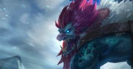 Trundle from League of Legends stands fiercely in a snowy landscape, showcasing his ice-themed abilities and strength.