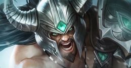 Tryndamere, the fierce Barbarian champion from League of Legends, wields his sword with intensity and power.