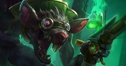 Vibrant fantasy artwork of Twitch from League of Legends, showcasing his mischievous character in a green-laden environment.