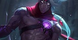 Varus from League of Legends, showcasing his striking purple armor and intense gaze in a dark, mystical environment.