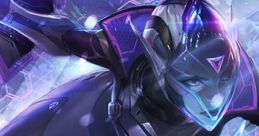 Vayne in futuristic armor, showcasing PROJECT: Vayne skin from League of Legends, with vibrant glow and dynamic pose.