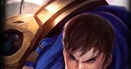 Garen from League of Legends, showcasing intense determination in his armor, ready for battle.