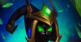 Final Boss Veigar cosplay featuring striking green accents and intricate gold details against a mystical backdrop.