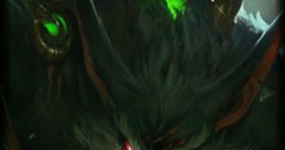 Warwick from League of Legends, showcasing his menacing wolf form with glowing red eyes and fierce expression.