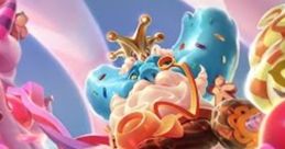 Candy King Ivern from League of Legends, crowned and surrounded by colorful candy, showcasing his whimsical design.