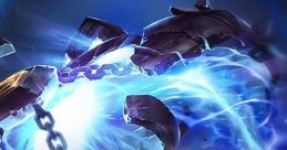 Xerath unleashes powerful energy, shattering chains with electric blue lightning in League of Legends.