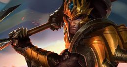 Jarvan IV from League of Legends wielding his spear, showcasing his armored look amidst a fiery battlefield.