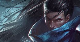 Yasuo, the Unforgiven from League of Legends, wields his blade with intense focus and determination.