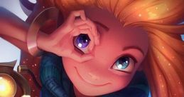 Zoe from League of Legends playfully winking, showcasing her magic with vibrant hair and a playful expression.