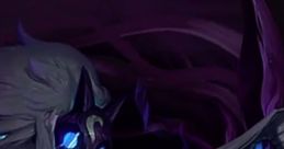 Kindred from League of Legends, featuring Lamb and Wolf in a dark, mystical atmosphere with glowing blue eyes.