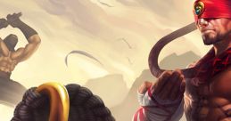 Lee Sin from League of Legends wielding martial arts ropes, showcasing his fierce determination and training in combat.