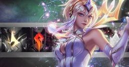 Elementalist Lux in radiant attire, wielding a magical staff amidst a cosmic backdrop. League of Legends character art.