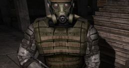 Monolith soldier in tactical gear holding a weapon, embodying the menacing presence from STALKER video game series.