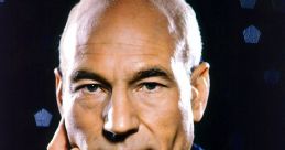 Captain Picard in Starfleet uniform, showcasing his thoughtful expression and iconic communicator badge.