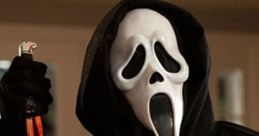 Ghostface from Scream brandishing a bloodied knife, capturing the essence of horror and suspense in the film series.