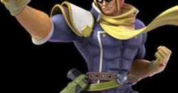 Captain Falcon in dynamic pose, showcasing his iconic racing outfit and signature moves from the F-Zero series.