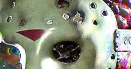 Close-up of a hockey mask worn by Jason Voorhees, iconic character from Friday the 13th horror series, showcasing its eerie details.