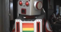 Colorful robot with a rainbow emblem, promoting LGBTQ+ pride and representation in technology and culture.