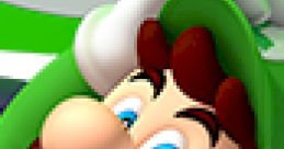 Luigi smiling with a green hat and blue eyes, featured in Mario Kart 7, ready for a fun racing adventure.