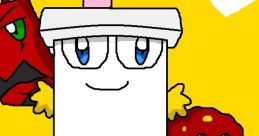 Master Shake from Aqua Teen Hunger Force with playful expression, surrounded by friends in vibrant cartoon style.