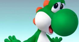 Yoshi, the beloved green character from Super Smash Bros. Brawl, joyfully poses with his signature shoes and cheerful expression.