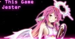 Fantasy character with pink hair, angel wings, and book, representing "Onii-Chan ™" gameplay in a vibrant, neon style.