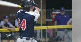 Player in Victory 2020 Baseball gear swinging a bat, showcasing athleticism and focus during a night game.