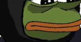 Pepe the Frog wearing a black hoodie with Adidas logo, expressing a somber or contemplative mood, popular in meme culture.