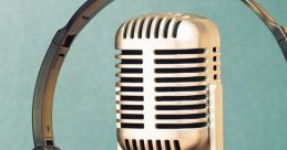 Vintage microphone and headphones set up for podcast recording, showcasing audio gear against a textured background.