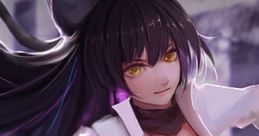 Blake Belladonna, a character with long black hair and a signature bow, showcases her fierce and confident personality.