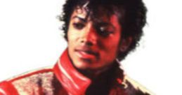 Michael Jackson in a striking red jacket, showcasing his iconic style and expressive emotes from his legendary performances.