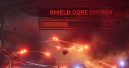 Dynamic spaceship effects display with energy readings, showcasing shield core status and AI power level.