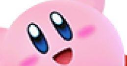 Kirby from Super Smash Bros. Brawl, cheerful and pink, showcasing his iconic round form and expressive blue eyes.