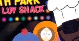 Chef's Luv Shack characters from South Park, featuring Chef and the kids in a vibrant game show setting.