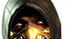 Scorpion from Mortal Kombat Gold, featuring his iconic hood and golden mask, ready for battle in a fighting game scene.