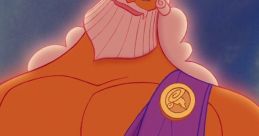 Zeus from Disney's animated film, showcasing his muscular build and iconic purple robe with a golden emblem.