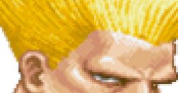 Guile from Super Street Fighter II with iconic blonde hair, showcasing his fierce and determined expression.