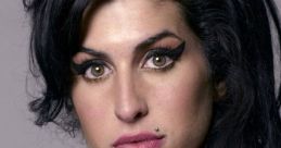 Close-up portrait of Amy Winehouse featuring her signature eyeliner and iconic hairstyle, exuding her unique style.