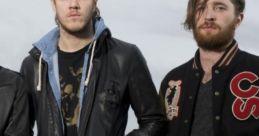 Imagine Dragons band members pose together outdoors, showcasing their unique style against a scenic landscape backdrop.